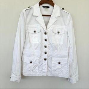 Bianca Nygard White Utility Jacket with Epaulettes and Structured Silhouette
